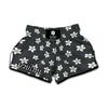 Monochrome Plumeria Pattern Print Muay Thai Boxing Shorts