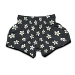 Monochrome Plumeria Pattern Print Muay Thai Boxing Shorts