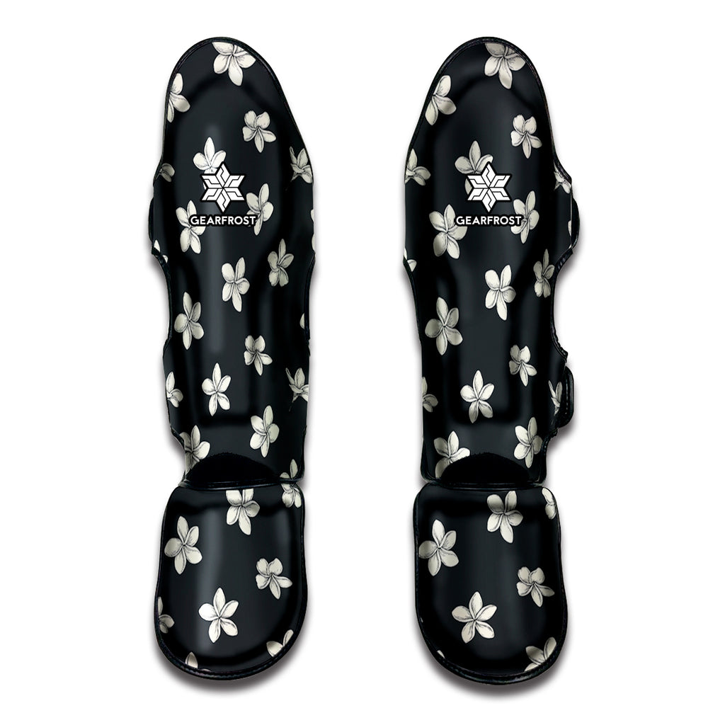 Monochrome Plumeria Pattern Print Muay Thai Shin Guard