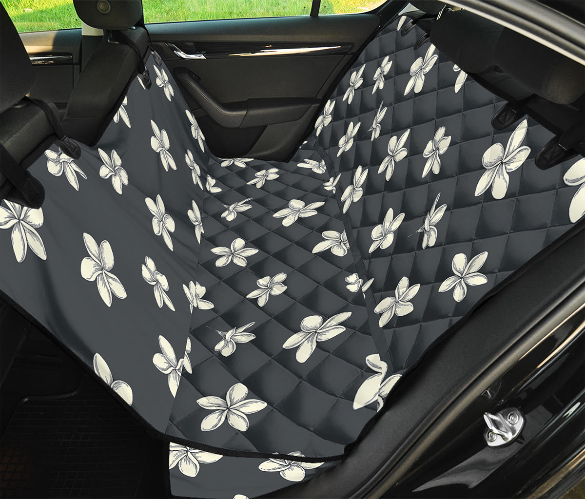 Monochrome Plumeria Pattern Print Pet Car Back Seat Cover