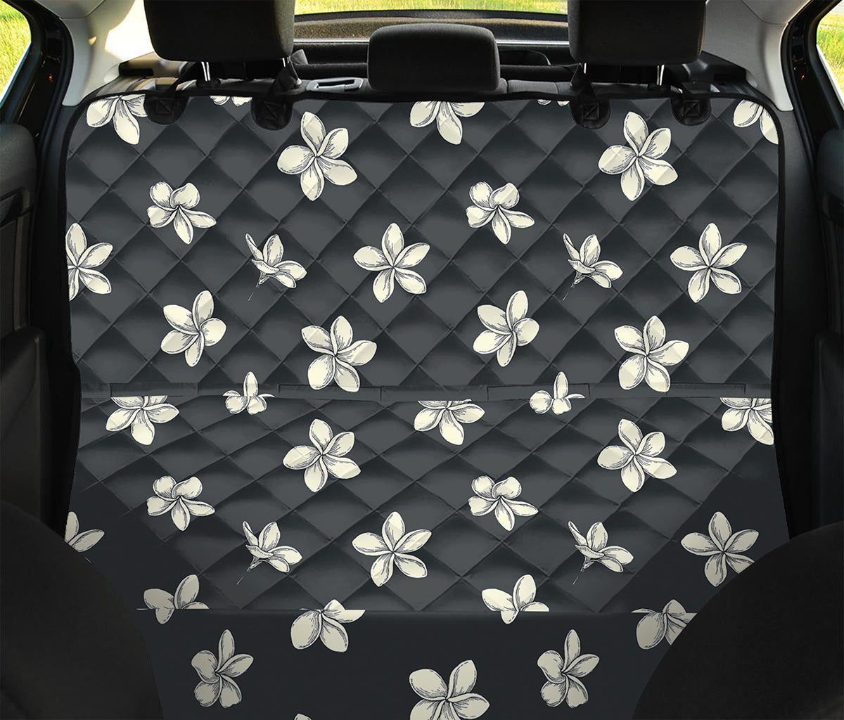 Monochrome Plumeria Pattern Print Pet Car Back Seat Cover