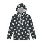 Monochrome Plumeria Pattern Print Pullover Hoodie