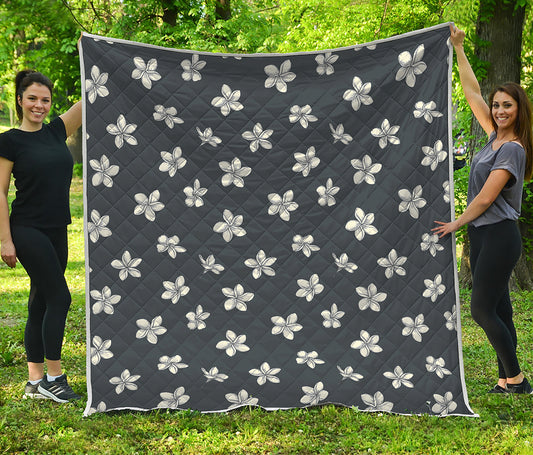 Monochrome Plumeria Pattern Print Quilt
