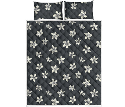Monochrome Plumeria Pattern Print Quilt Bed Set