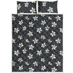 Monochrome Plumeria Pattern Print Quilt Bed Set