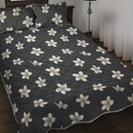 Monochrome Plumeria Pattern Print Quilt Bed Set
