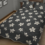 Monochrome Plumeria Pattern Print Quilt Bed Set