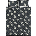 Monochrome Plumeria Pattern Print Quilt Bed Set