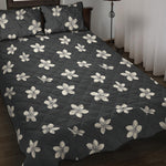 Monochrome Plumeria Pattern Print Quilt Bed Set