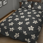 Monochrome Plumeria Pattern Print Quilt Bed Set