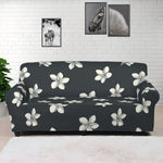 Monochrome Plumeria Pattern Print Sofa Cover