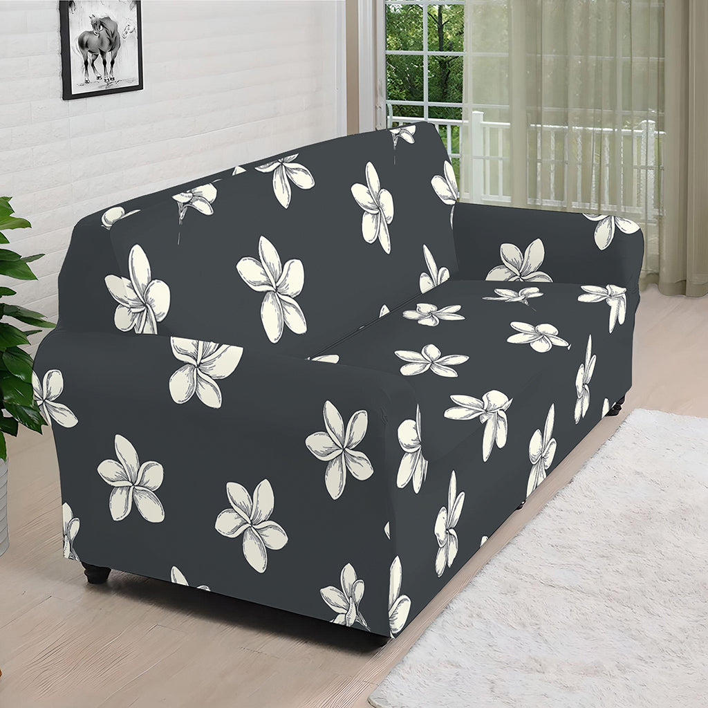 Monochrome Plumeria Pattern Print Sofa Cover
