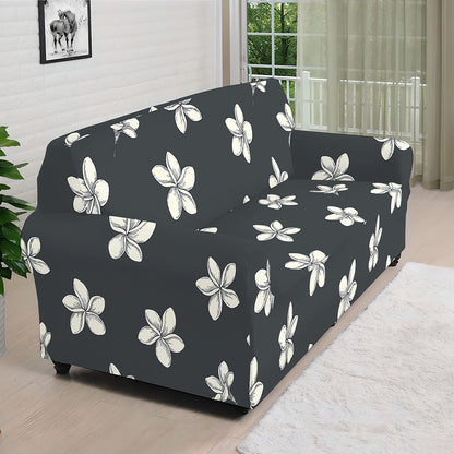 Monochrome Plumeria Pattern Print Sofa Cover