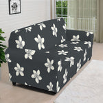 Monochrome Plumeria Pattern Print Sofa Cover