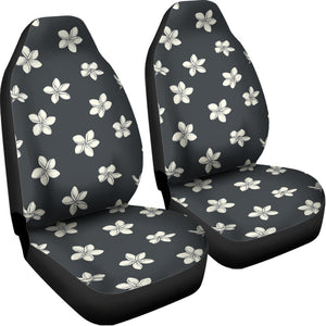 Monochrome Plumeria Pattern Print Universal Fit Car Seat Covers