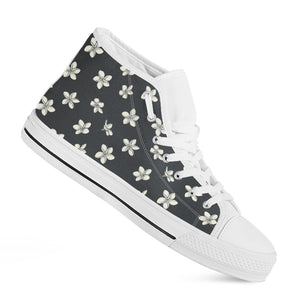 Monochrome Plumeria Pattern Print White High Top Shoes