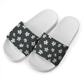 Monochrome Plumeria Pattern Print White Slide Sandals
