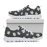 Monochrome Plumeria Pattern Print White Sneakers