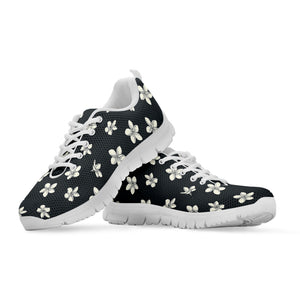 Monochrome Plumeria Pattern Print White Sneakers