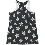 Monochrome Plumeria Pattern Print Women's Racerback Tank Top
