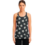 Monochrome Plumeria Pattern Print Women's Racerback Tank Top