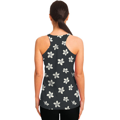 Monochrome Plumeria Pattern Print Women's Racerback Tank Top