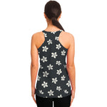 Monochrome Plumeria Pattern Print Women's Racerback Tank Top