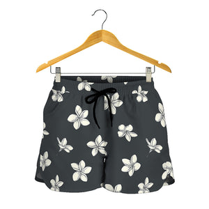 Monochrome Plumeria Pattern Print Women's Shorts