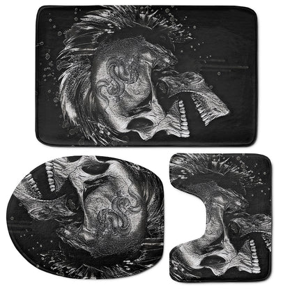 Monochrome Punk Skull Print 3 Piece Bath Mat Set