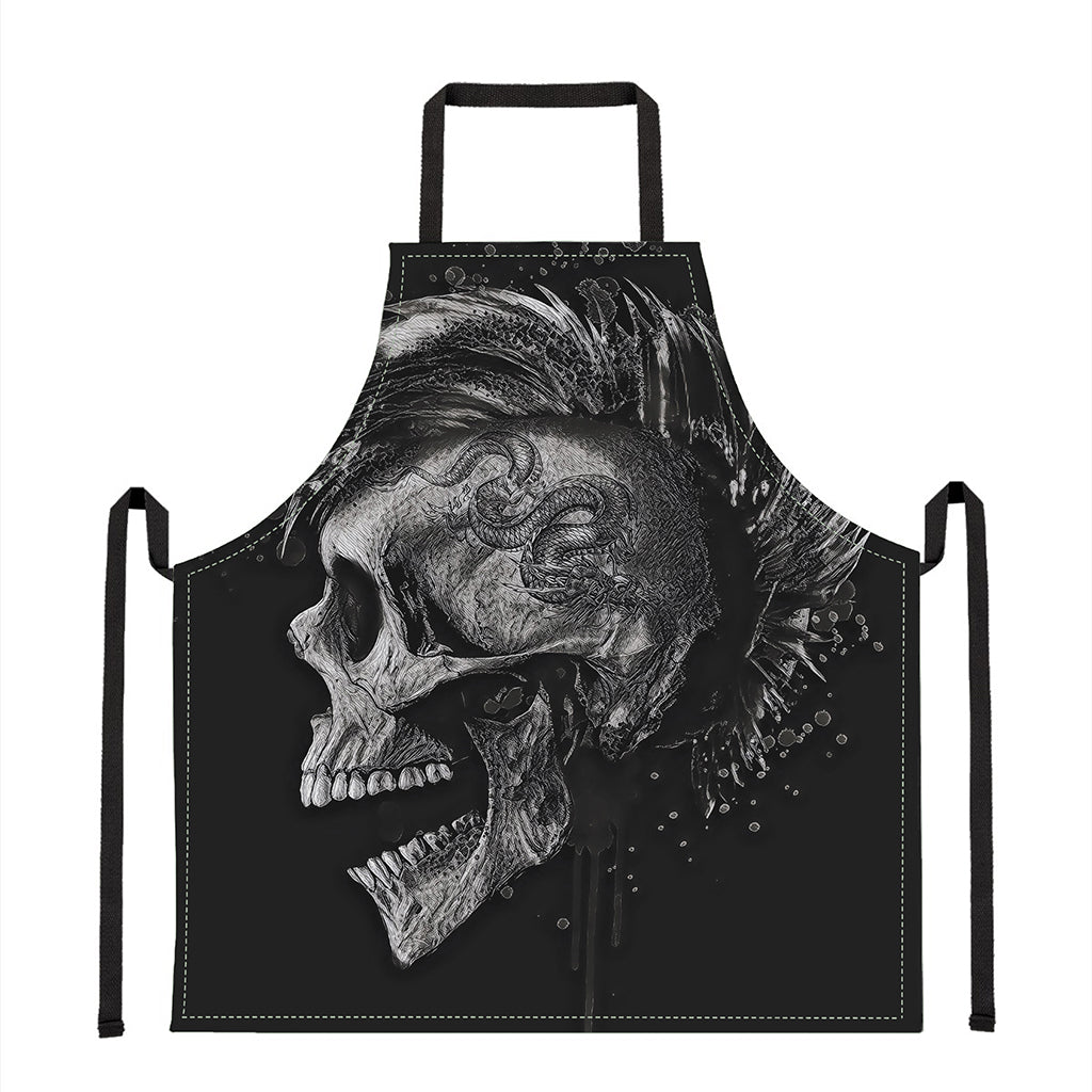 Monochrome Punk Skull Print Apron