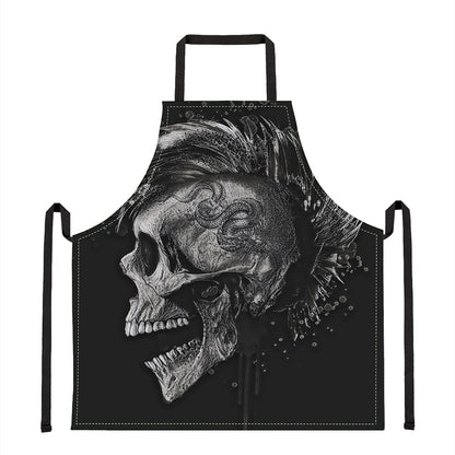 Monochrome Punk Skull Print Apron