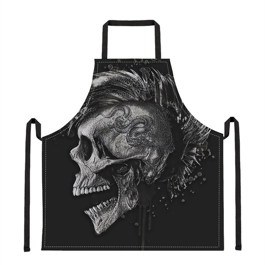 Monochrome Punk Skull Print Apron