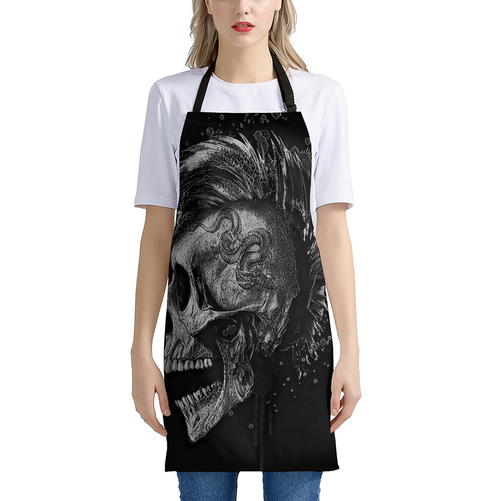 Monochrome Punk Skull Print Apron