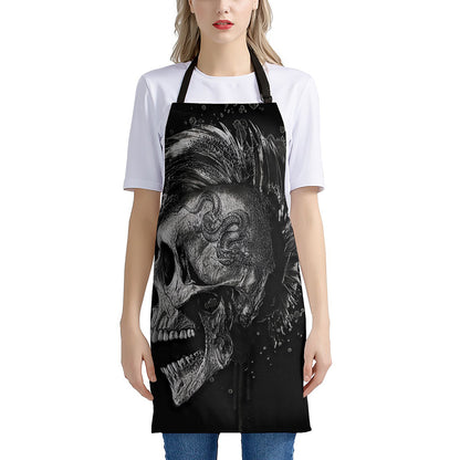 Monochrome Punk Skull Print Apron