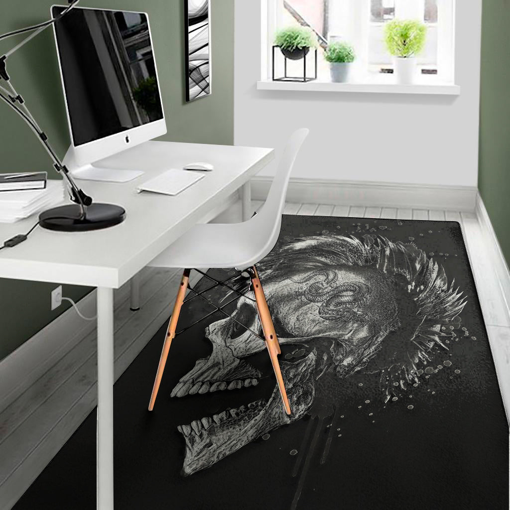 Monochrome Punk Skull Print Area Rug