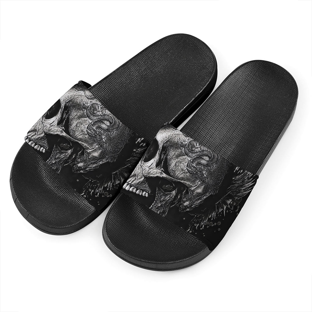 Monochrome Punk Skull Print Black Slide Sandals