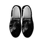 Monochrome Punk Skull Print Black Slip On Shoes