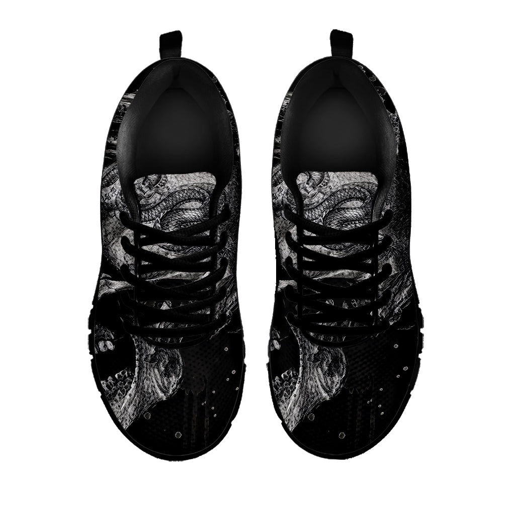 Monochrome Punk Skull Print Black Sneakers