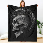 Monochrome Punk Skull Print Blanket