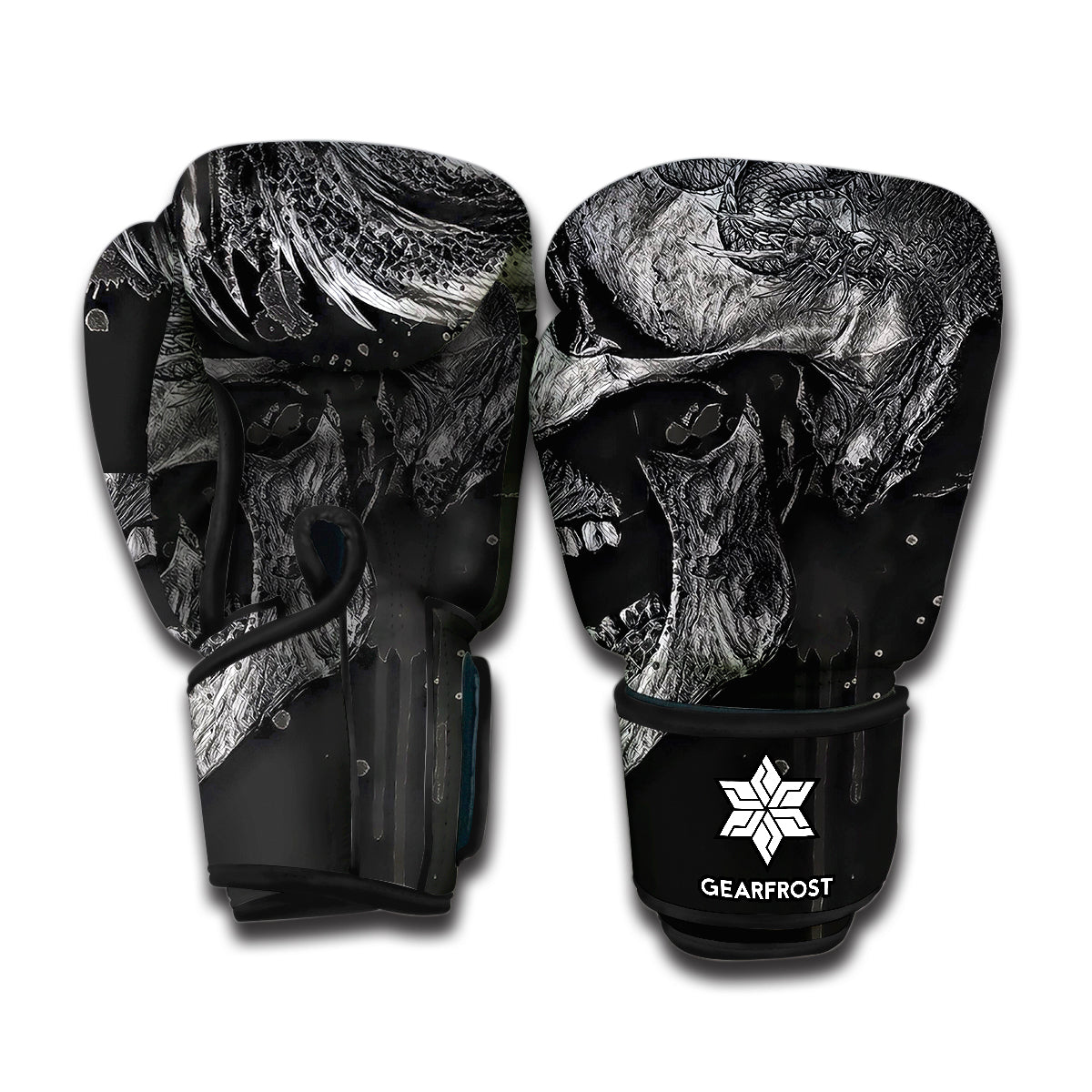 Monochrome Punk Skull Print Boxing Gloves