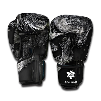 Monochrome Punk Skull Print Boxing Gloves