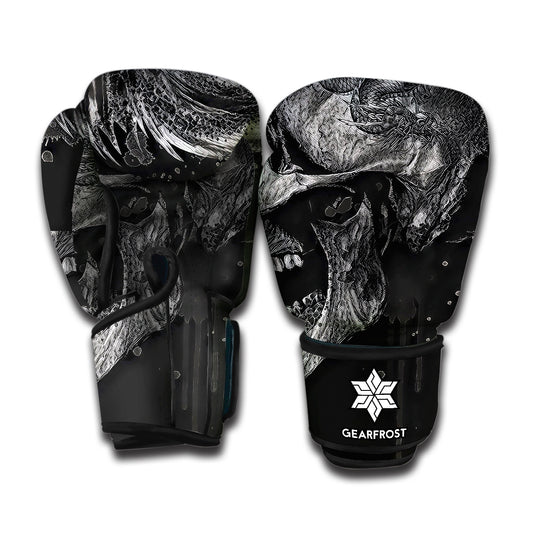 Monochrome Punk Skull Print Boxing Gloves