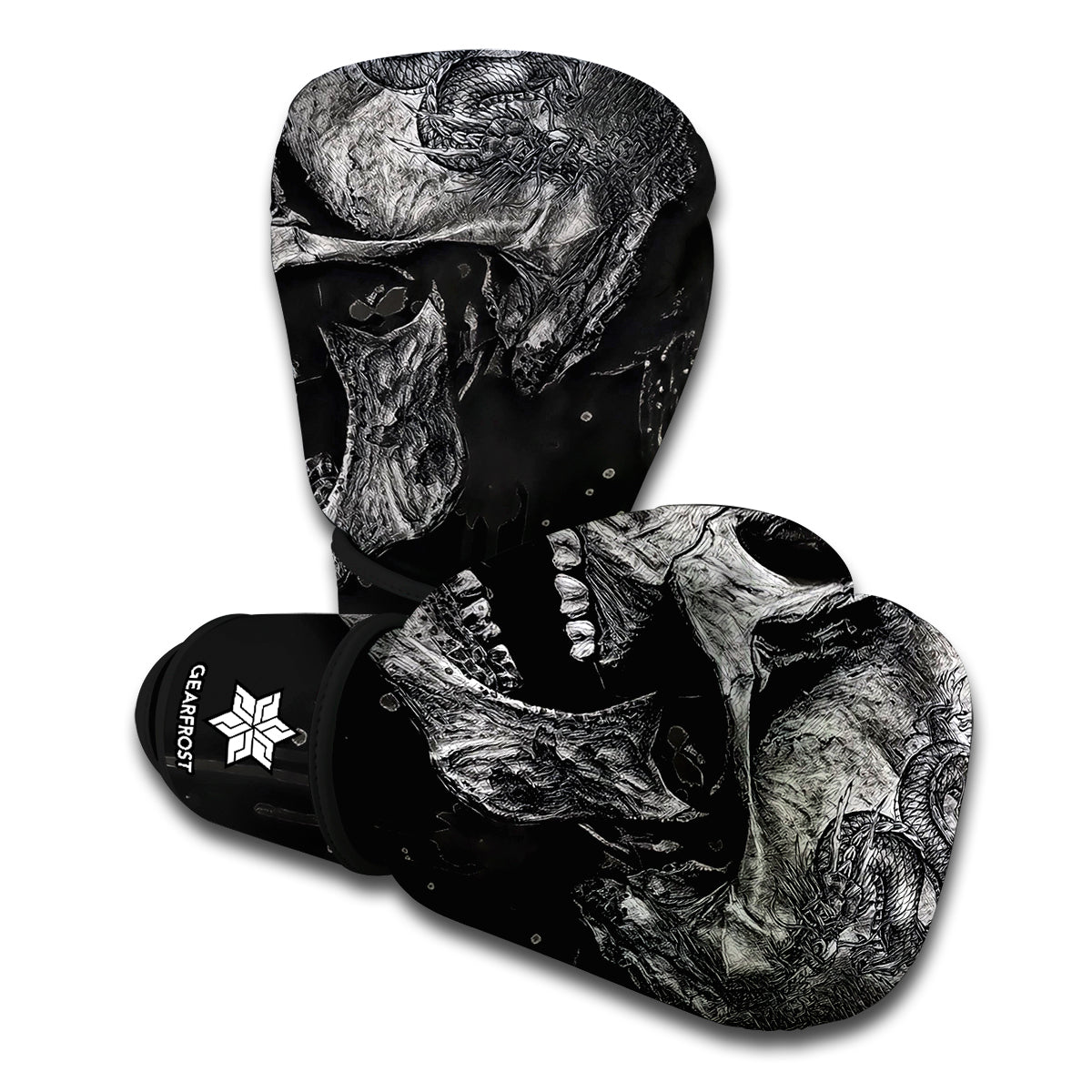 Monochrome Punk Skull Print Boxing Gloves