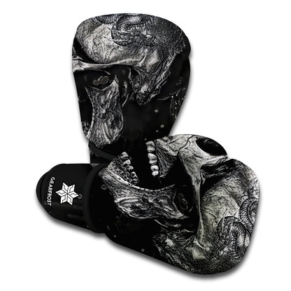 Monochrome Punk Skull Print Boxing Gloves
