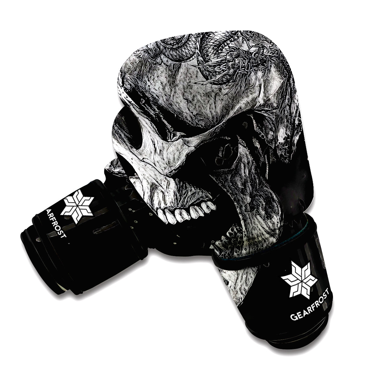 Monochrome Punk Skull Print Boxing Gloves