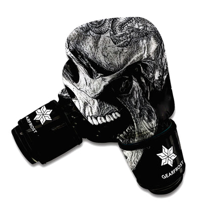 Monochrome Punk Skull Print Boxing Gloves