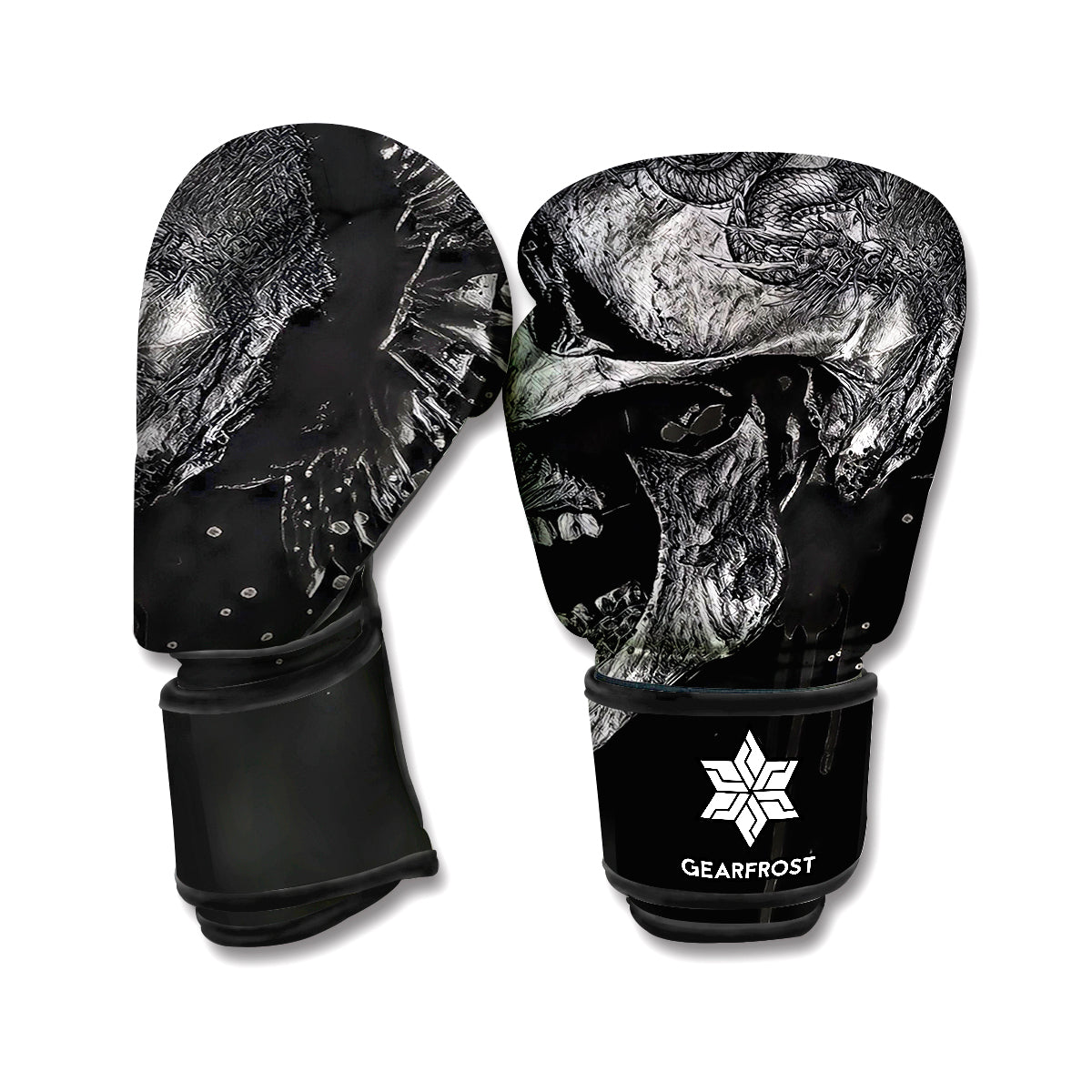 Monochrome Punk Skull Print Boxing Gloves
