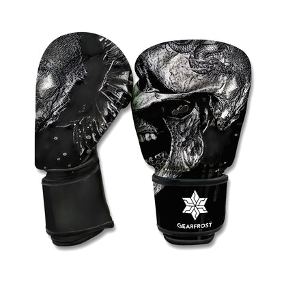 Monochrome Punk Skull Print Boxing Gloves