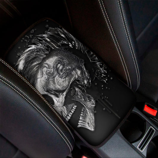 Monochrome Punk Skull Print Car Center Console Cover