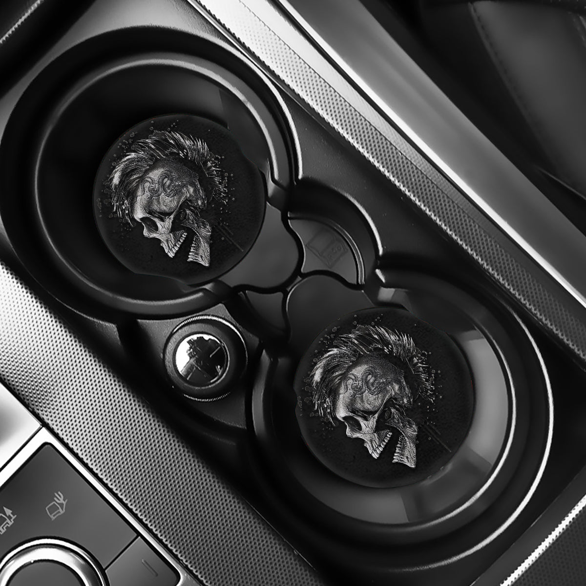 Monochrome Punk Skull Print Car Coasters